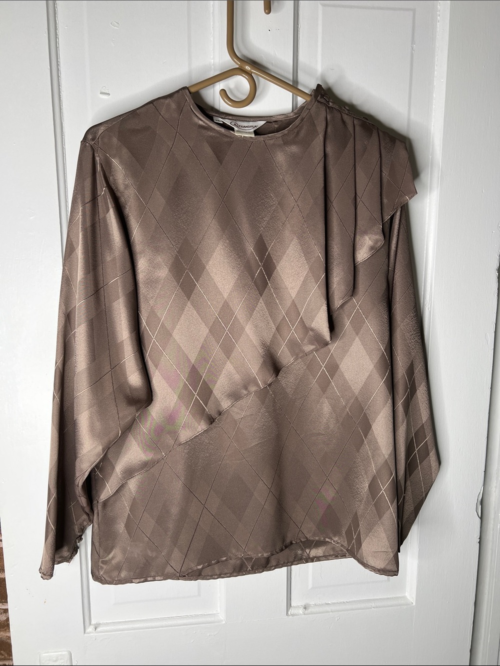 Diamond-Jacquard Long Sleeve Blouse in Taupe